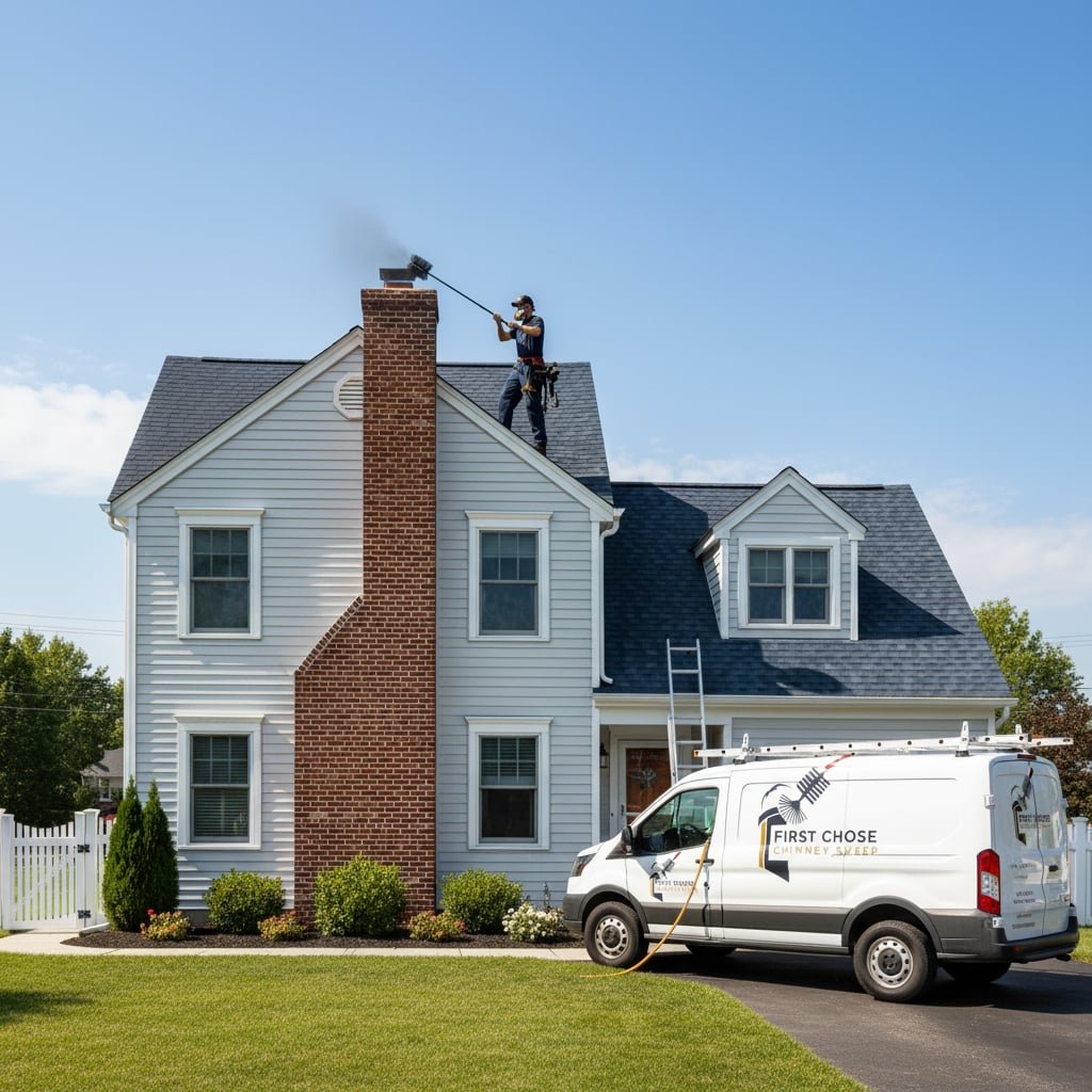First Chose Chimney Sweep team working on chimney